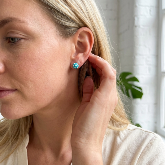 925 Sterling Zilveren Bolletjes Oorknopjes Blauw met Witte Sterretjes 6mm