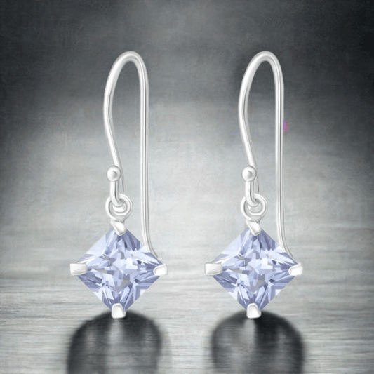 925 Zilveren Oorhangers Lila Zirkonia - Kinder Oorbellen - oor1170 - 1092 - Oorhangers kopen# - 15mm - 925 Zilver - alles