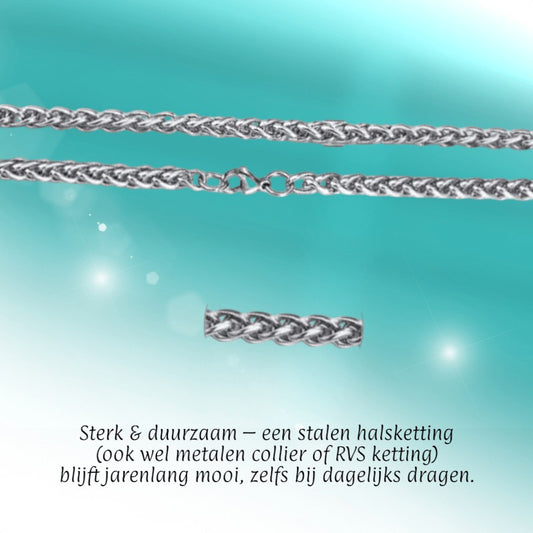 Aramat Jewels zilverkleurige RVS vossenstaart halsketting van 60 cm lang en 7 mm breed met stevige sluiting.