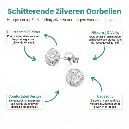 Aramat Jewels sterling silver stud earrings with transparent glitter, 5mm diameter, perfect for girls.