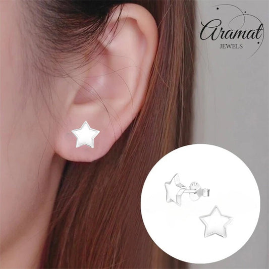 Aramat Jewels 925 sterling silver star stud earrings, 8mm, high-polish finish.