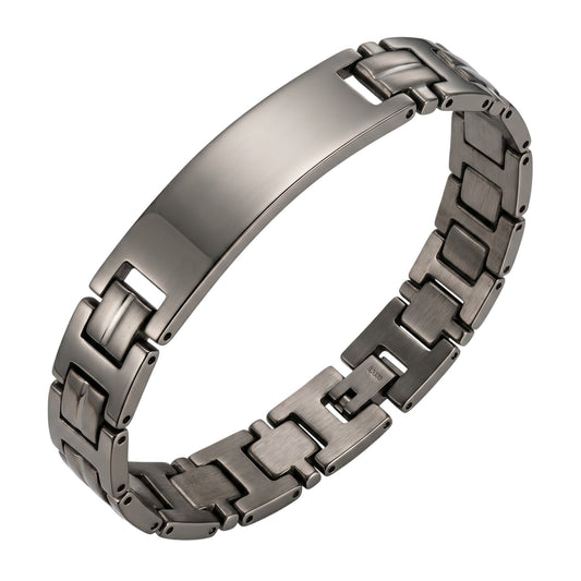 Aramat Jewels zilverkleurige stalen plaatarmband voor heren, 21cm lang en 12mm breed, met een stoere schakel.