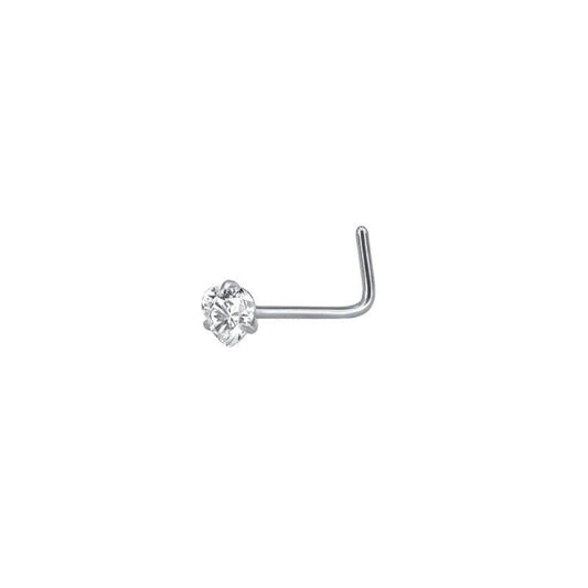 Aramat Jewels silver steel nose studs with clear cubic zirconia in round, heart, and star shapes.