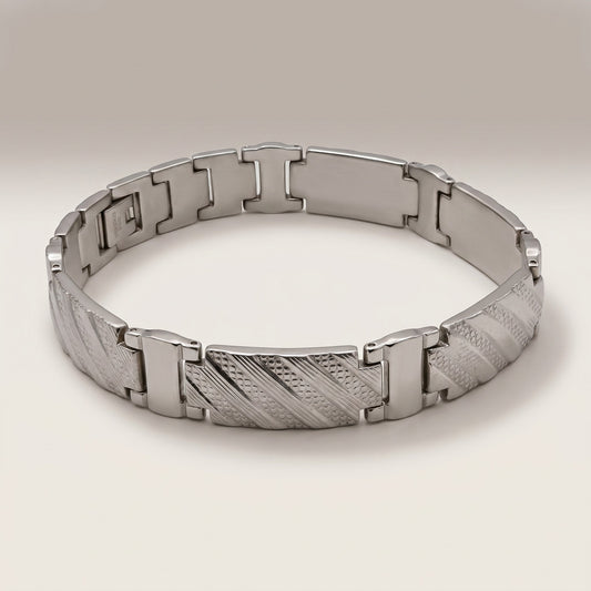 Aramat Jewels zilverkleurige stalen schakelarmband voor heren, 22cm lang en 13mm breed.