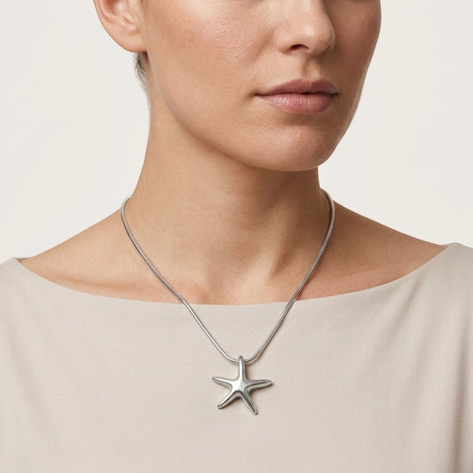Aramat Jewels zilverkleurige zeester ashanger van roestvrij staal met schroefsluiting, zonder ketting.