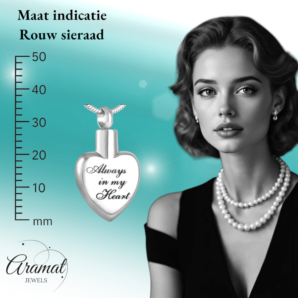 Ashanger hart Always in my heart – zilverkleur - Aramat Jewels - Gedenkhangers - cadeautip