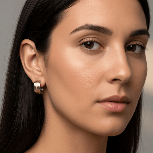 Bicolor RVS Oorringen Grieks Motief Goud & Zilver 13mm - Aramat Jewels - Oorringen - cadeautip