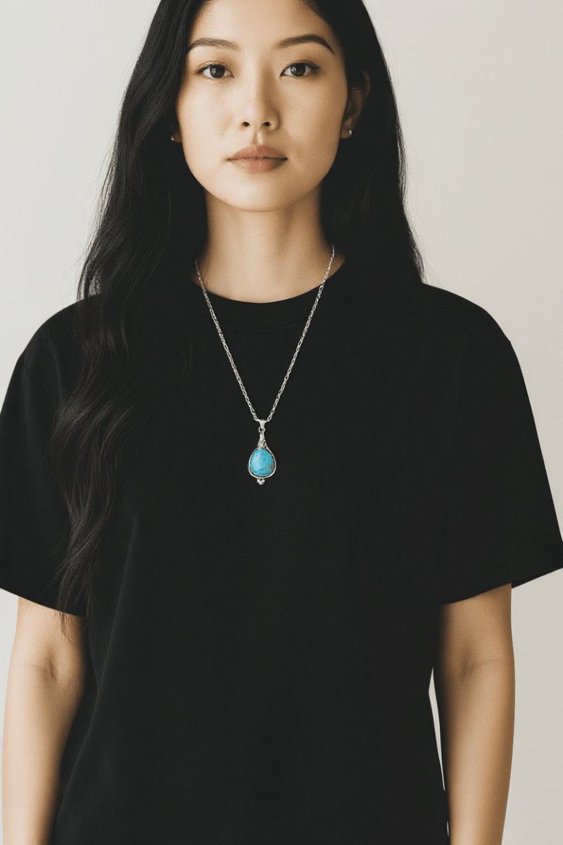 Boho Ketting Dames Druppel Hemels Blauw 33mm - Bohemien Hanger - Aramat Jewels - Halskettingen - cadeautip