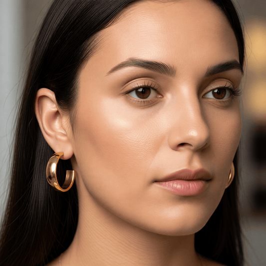 Brede RVS Oorringen Glad Glanzend Goudkleur 22mm - Aramat Jewels - Oorringen - cadeautip