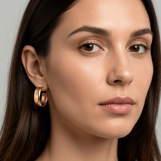 Brede RVS Oorringen met Zirkonia Accent Goudkleur 23mm x 7mm - Aramat Jewels - Oorringen - cadeautip