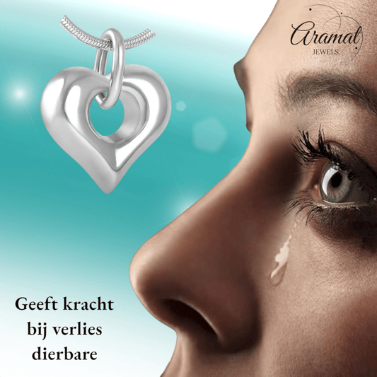 Hartvormig as sieraad met open detail – staal - Aramat Jewels - Gedenkhangers - cadeautip