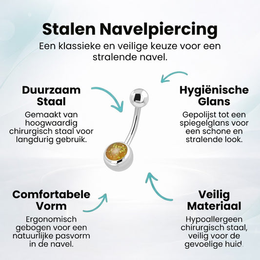 Yellow Glitter Stone Steel Navel Piercing