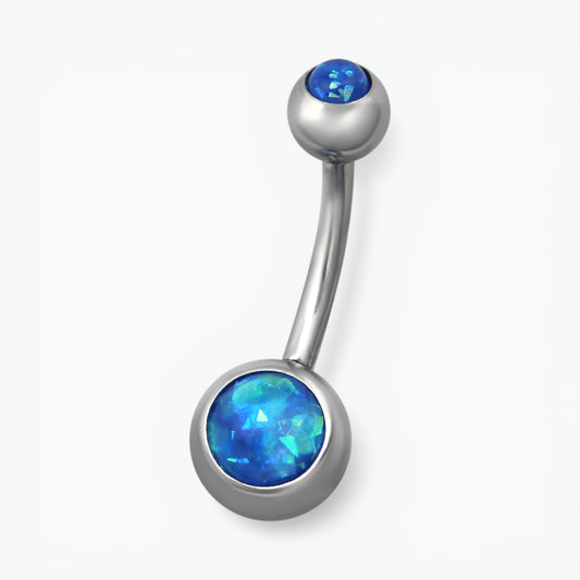 Stalen navelpiercing opaal blauw