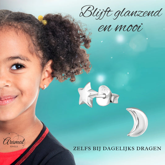 925 Sterling Zilveren Ster en Maan Oorknopjes 6x5mm