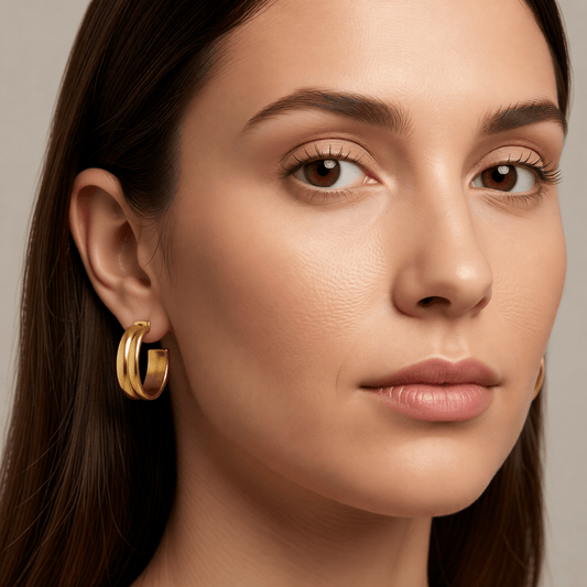 Oorbellen – 23mm Half - Hoop 2 Strepen RVS Goudkleur Dames - Aramat Jewels - Oorringen - cadeautip