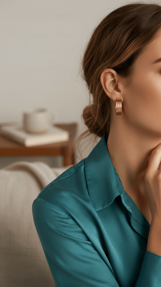 Oorbellen – 23mm Half - Hoop Streeprelief RVS Goudkleur Dames - Aramat Jewels - Oorringen - cadeautip