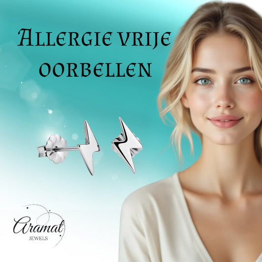 Oorbellen – Titanium Bliksem Flits Zilverkleurig (11x6mm) - Aramat Jewels - Oorbellen - cadeautip