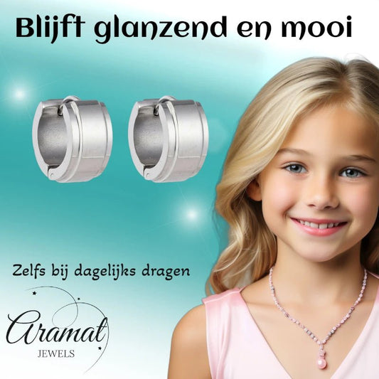Oorringen – 13mm Mini Creool Opstaande Streep RVS Zilverkleur Unisex - Aramat Jewels - Oorringen - cadeautip