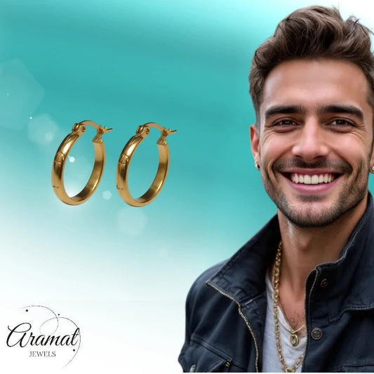 Oorringen – 20mm Creool Anker & Ster Motief RVS Goudkleur Dames - Aramat Jewels - Oorringen - cadeautip