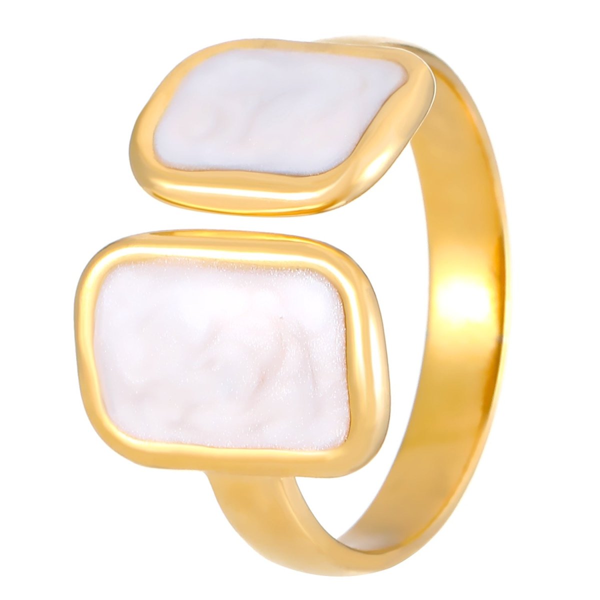 Open Ring RVS 2 Rechthoeken Emaille - 13mm - Parel Wit - Aramat Jewels - Ringen - cadeautip