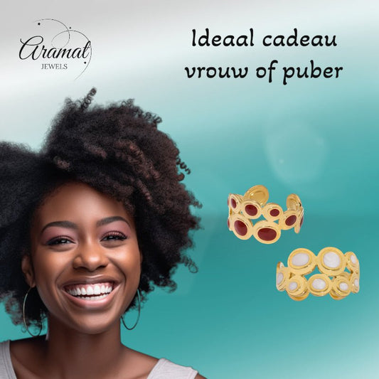 Open Ring RVS met Cirkelmotief en Emaille (12 mm) - Aramat Jewels - Ringen - cadeautip