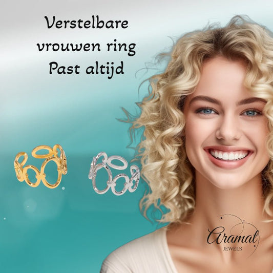 Open Ring RVS met Ovale Cirkelmotief (12 mm Breed) - Aramat Jewels - Ringen - cadeautip