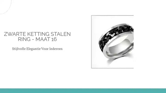 Zwarte Ketting Stalen Ring - Maat 16 by@Outfy