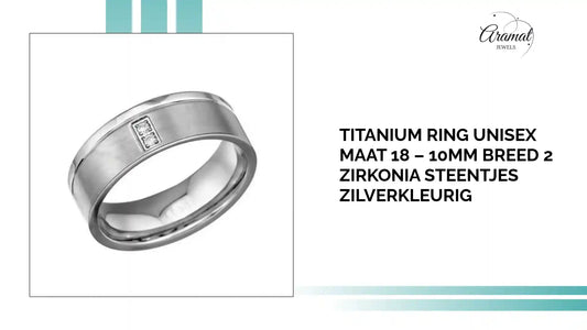 Titanium Ring Unisex Maat 18 – 10mm Breed 2 Zirkonia Steentjes Zilverkleurig by@Outfy