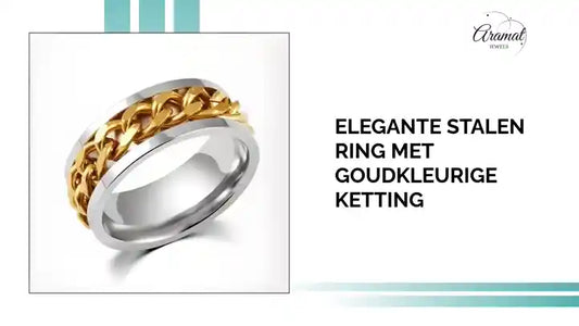 Elegante Stalen Ring met Goudkleurige Ketting by@Outfy