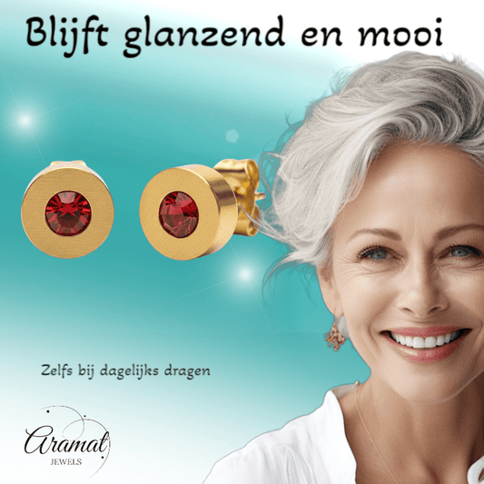 Rode Kristal Oorbellen met goudkleurige Afwerking - Aramat Jewels - Oorbellen - cadeautip