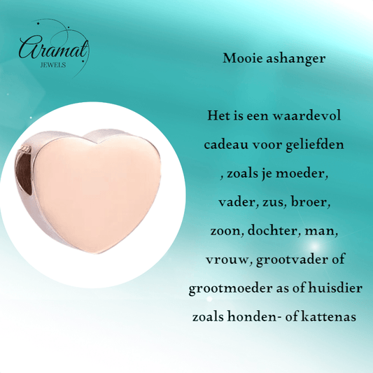 Rosékleurige asbedel hart – roestvrij staal 13mm - Aramat Jewels - Asbedels - cadeautip