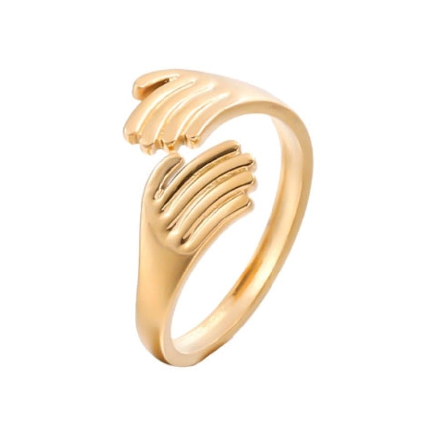 RVS Damesring Verstelbaar – 2 Handjes – One Size - Aramat Jewels - Ringen - cadeautip