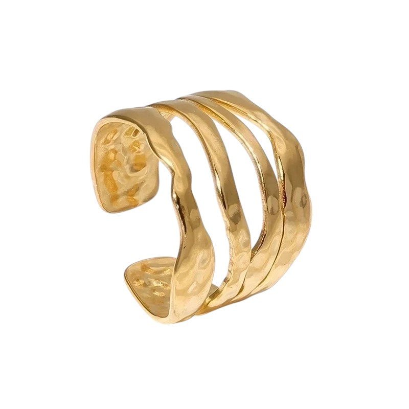 RVS Damesring Verstelbaar โ 4 Grillige Lijnen โ 17 mm - ring349 - 73906 - Ringen kopen# - Goudkleur - alles - boho