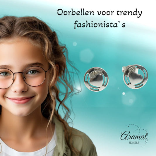 Stalen Hartjes Oorbellen Zilverkleur 9mm Staal - Aramat Jewels - Oorbellen - cadeautip