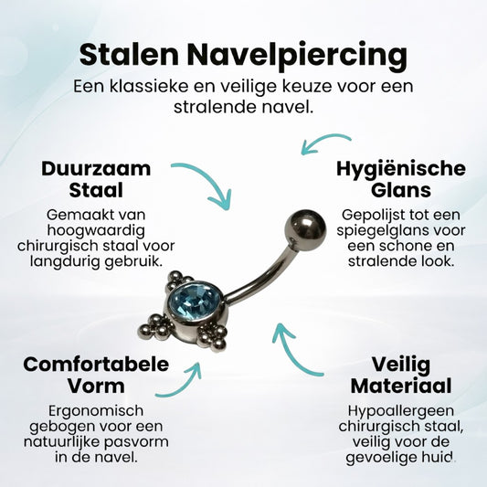 Piercing nombril en acier Eline bleu turquoise