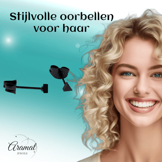 Stalen Oorbellen Driehoek Zwart – 3mm - Aramat Jewels - Oorbellen - cadeautip