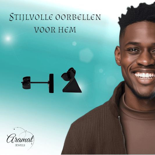 Stalen Oorbellen Driehoek Zwart – 8mm - Aramat Jewels - Oorbellen - cadeautip