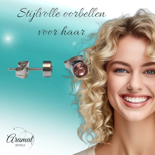 Stalen Oorbellen Licht Roze Kristal 5mm - oor4573 - Oorbellen kopen# - 5mm - alles