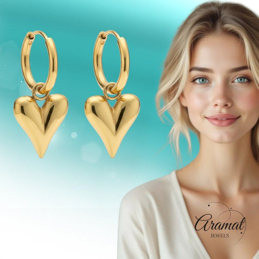 Stalen Oorringen met Hartjes bedel goudkleur - Aramat Jewels - Oorringen - cadeautip