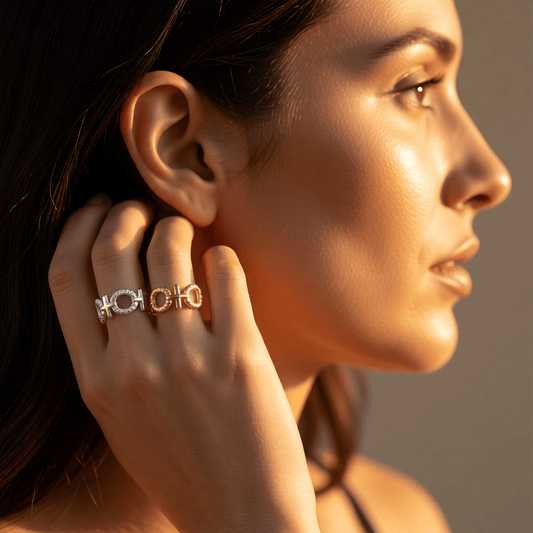 Stalen Verstelbare Open Ring - Schakel Motief & Dots - One Size - Aramat Jewels - Ringen - cadeautip