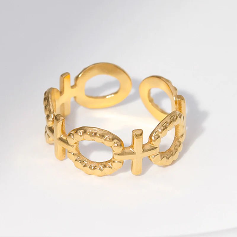 Stalen Verstelbare Open Ring - Schakel Motief & Dots - One Size - ring274 - 161594 - Ringen kopen