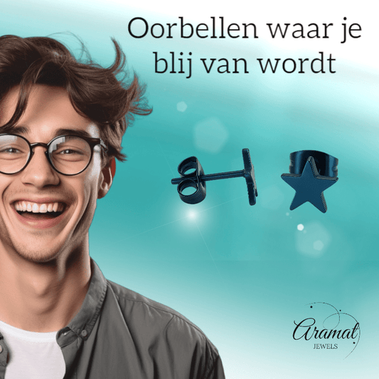 Ster oorstekers blauw RVS – 8mm opvallend - Aramat Jewels - Oorbellen - cadeautip