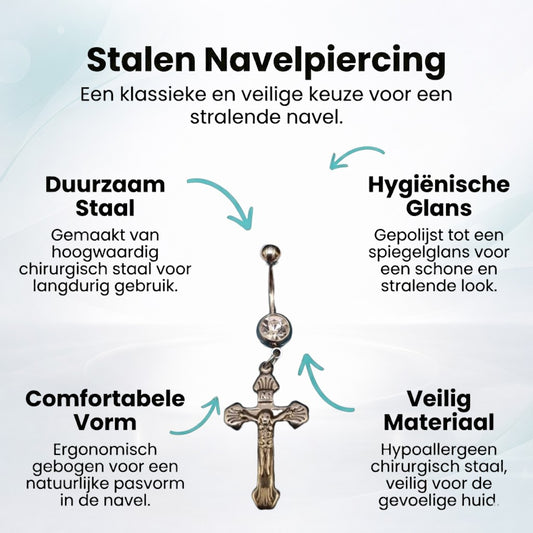 Piercing nombril élégant en acier avec pendentif croix