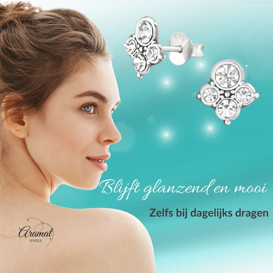 Transparante Kristal Oorbellen met 925 Zilver - Aramat Jewels - Oorbellen - cadeautip