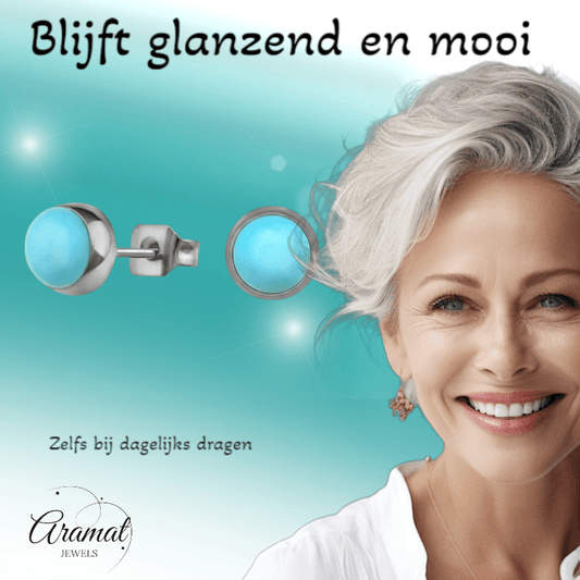 Turkoois Blauwe 6mm Oorbellen - Aramat Jewels - Oorbellen - cadeautip