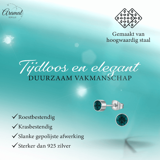 Turquoise kristal oorstekers – 4mm zilver RVS - Aramat Jewels - Oorbellen - cadeautip