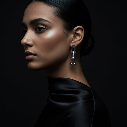 U - Schakel Oorbellen 35x8mm Staal - Aramat Jewels - Oorbellen - cadeautip