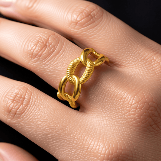 Verstelbare Open Schakelring – Gladde & Gestreepte Schakels – One Size - Aramat Jewels - Ringen - cadeautip