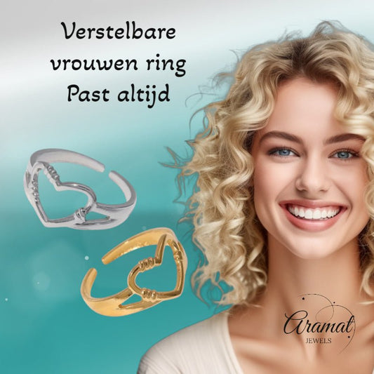 Verstelbare RVS Ring met Open Hartje (11 mm) - Aramat Jewels - Ringen - cadeautip