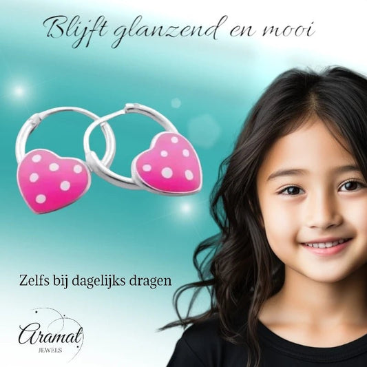 Zilveren Kinder Oorringen - Roze Hartje - 10mm - oor499 - Oorringen kopen# - 10mm - 925 Zilver